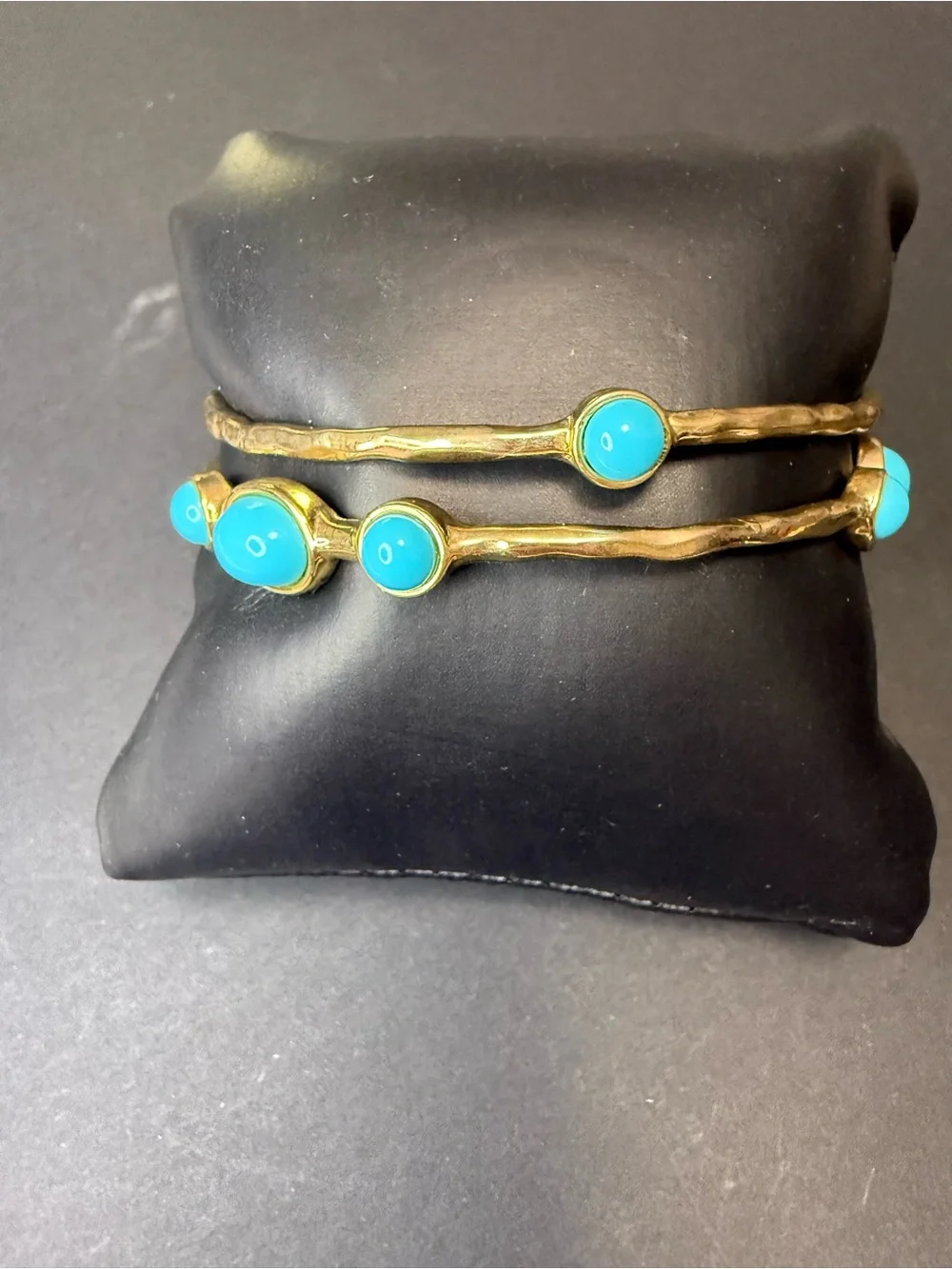 Turquoise Stone Gold-Tone Double Bangle Bracelet - Women Jewelry